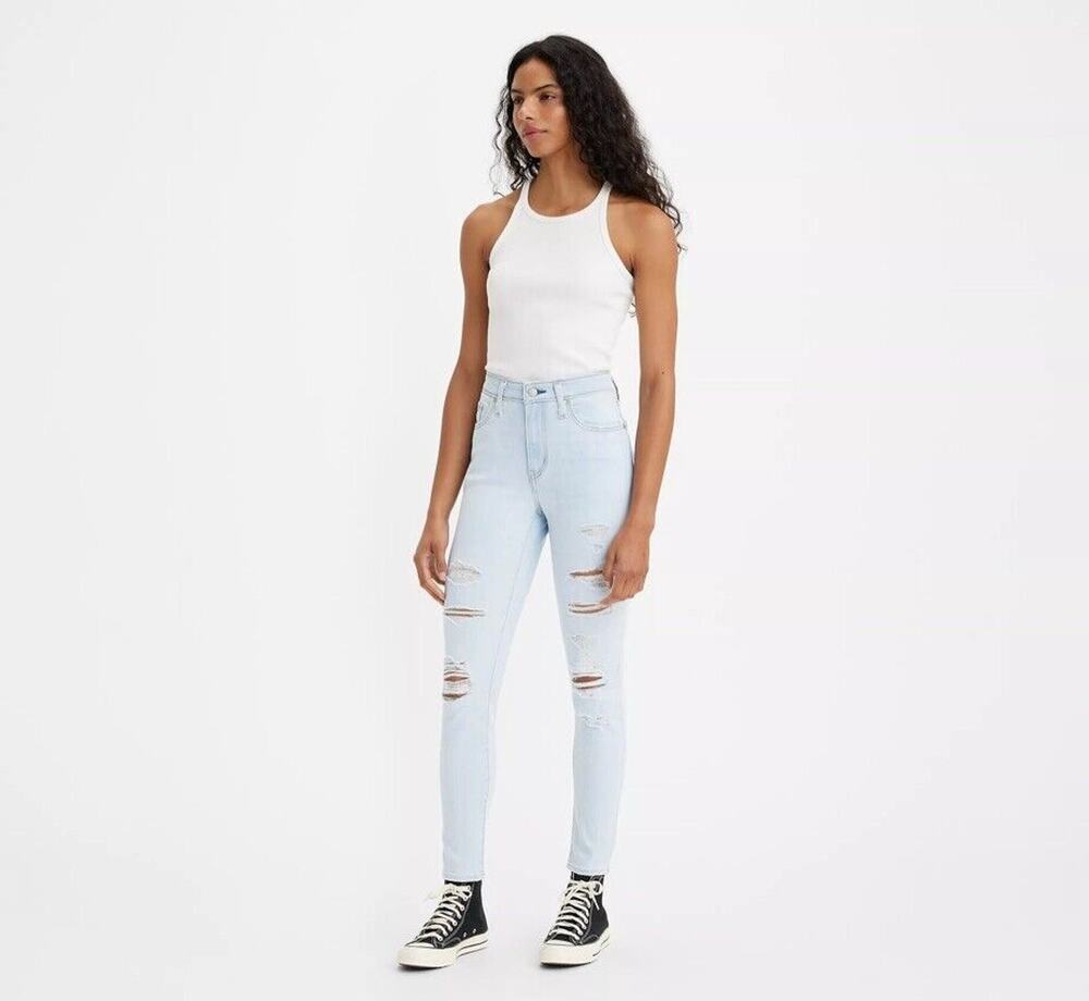 NEW LEVIS Womens 721 High Rise Skinny Jeans Light Wash Distressed Stretch 14/32